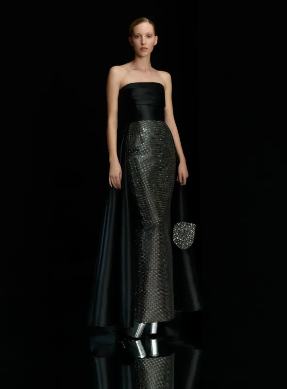 The Tiffany Crystal Maxi Dress in Black made by Solace London