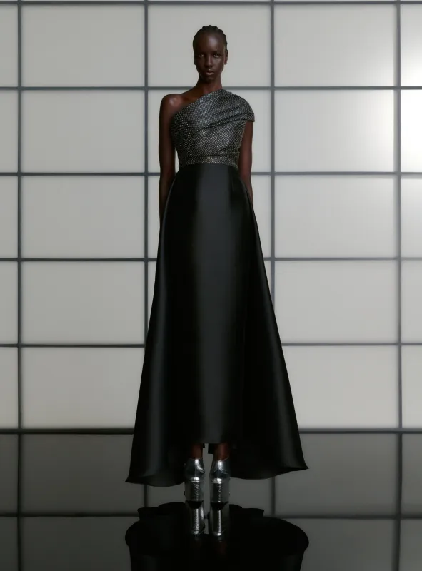 The Alba Crystal Maxi Dress in Black made by Solace London