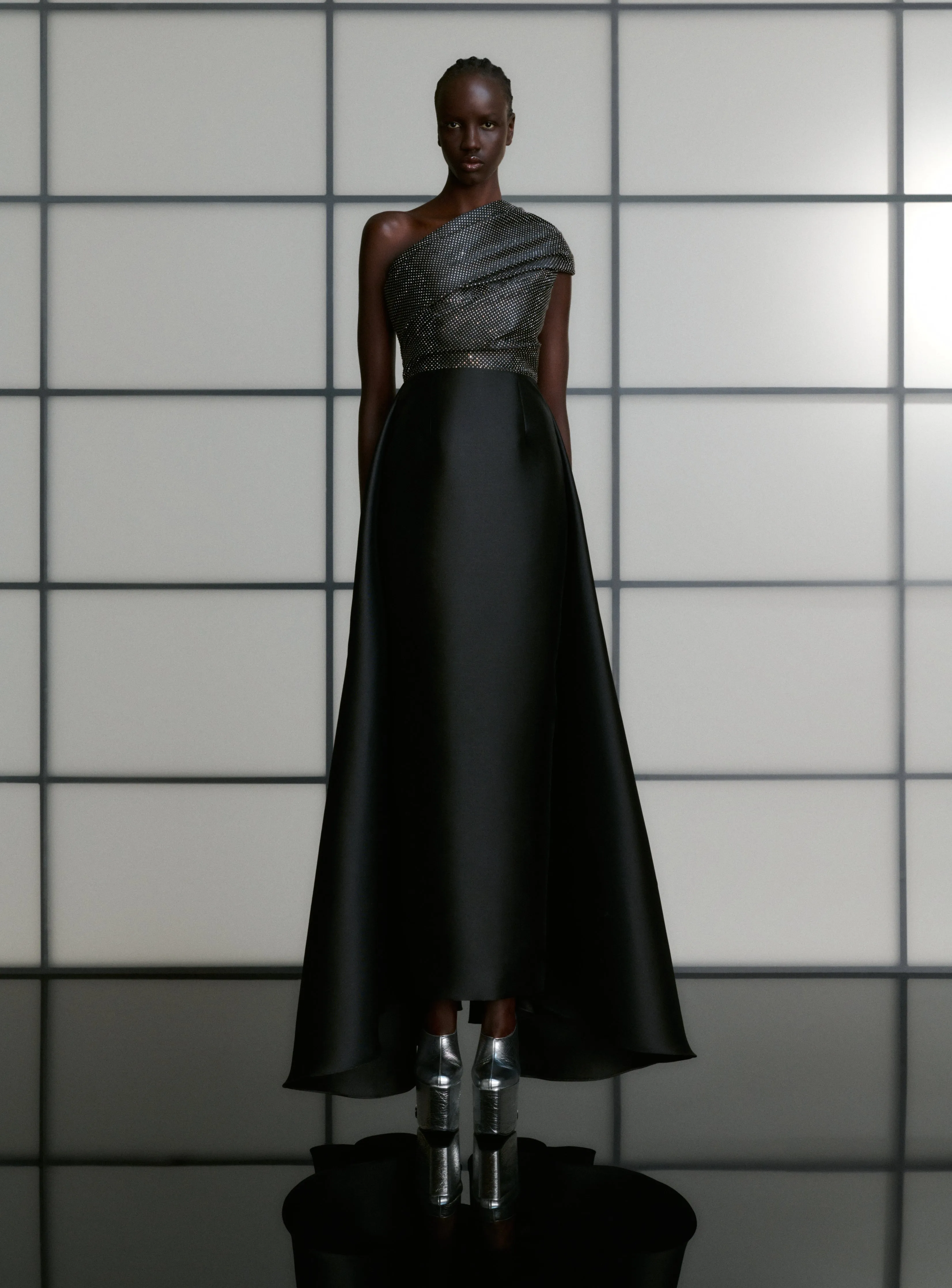 The Alba Crystal Maxi Dress in Black sold by Solace London