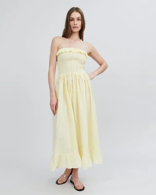 Eyelet Nicole Dress Butter Yellow sold by SOLID & STRIPED