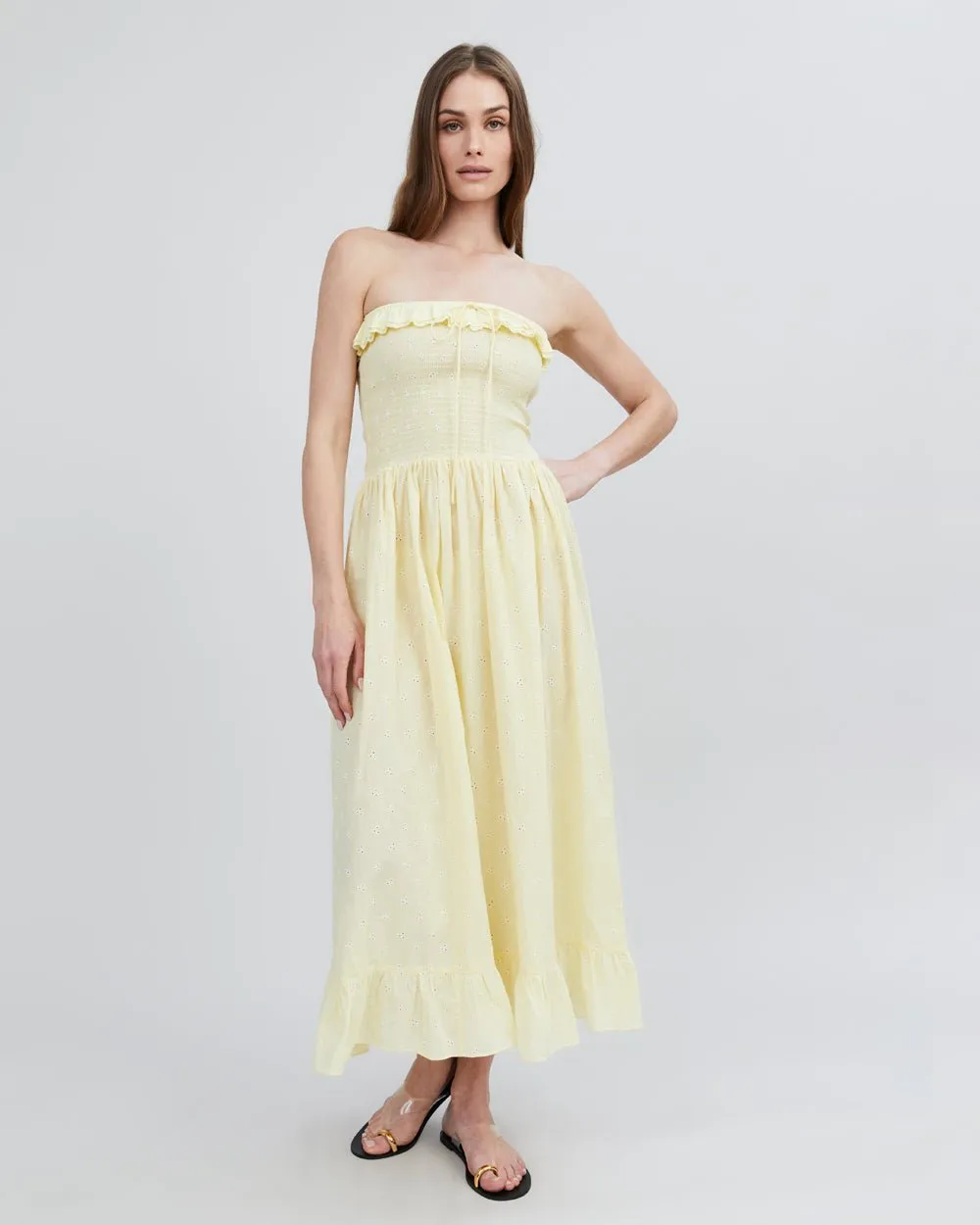 Eyelet Nicole Dress Butter Yellow sold by SOLID & STRIPED