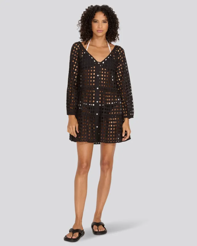 Evan Eyelet Mini Dress Noir sold by SOLID & STRIPED