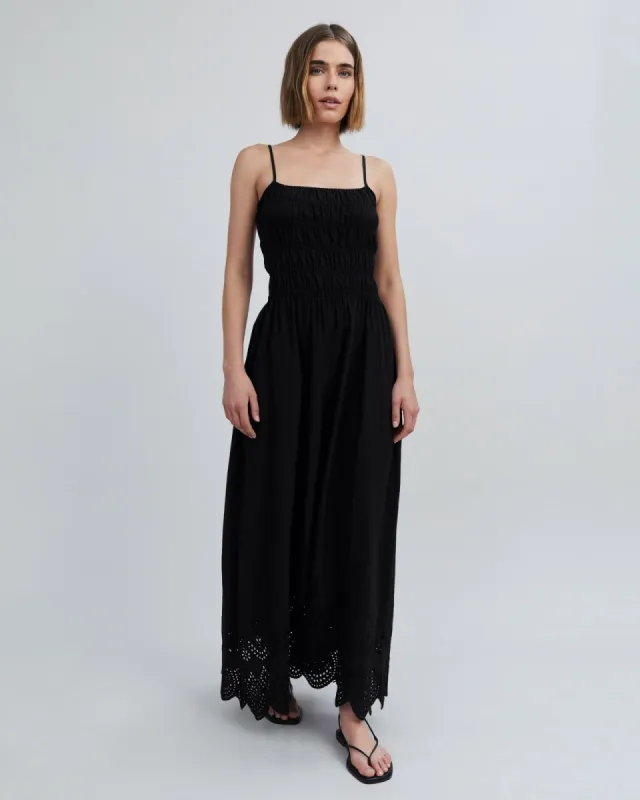 Eyelet Delta Midi Dress Noir sold by SOLID & STRIPED