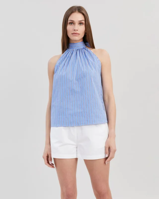 Barbara Halter Top French Navy Stripe sold by SOLID & STRIPED