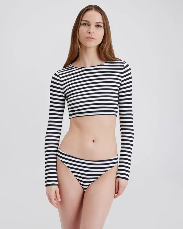Nola Ribbed Rashguard Noir Optic White Stripe sold by SOLID & STRIPED