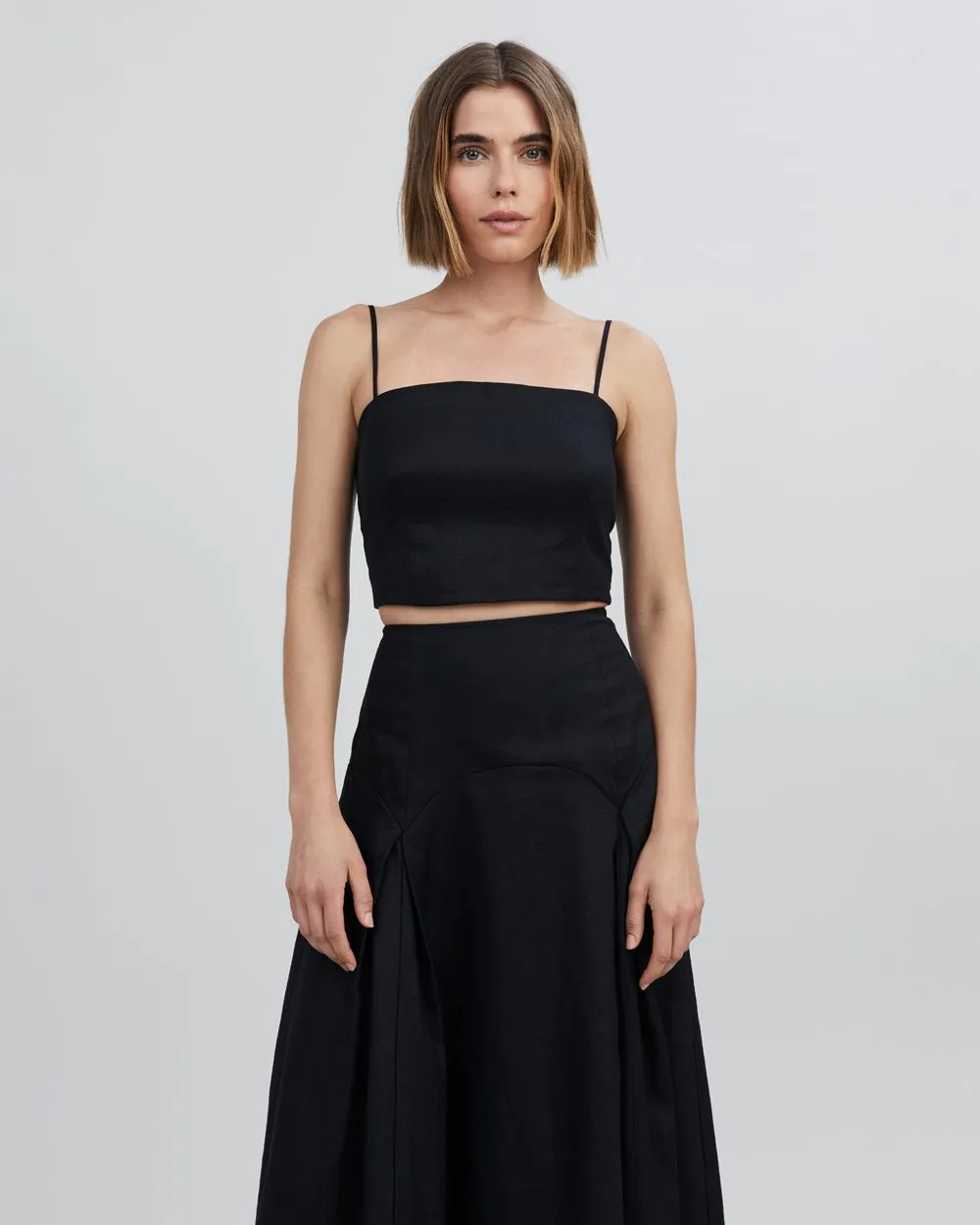 Loretto Linen Crop Top Noir sold by SOLID & STRIPED