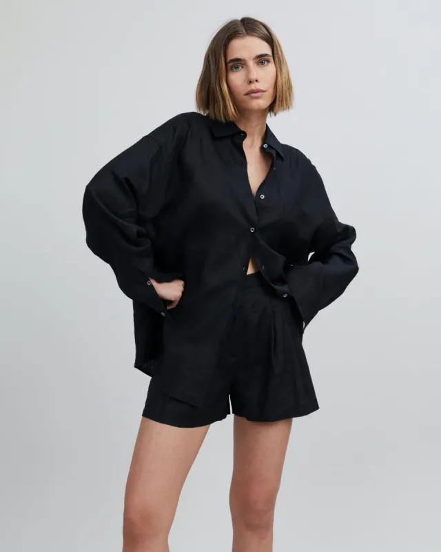 Jancy Linen Button Down Shirt Noir sold by SOLID & STRIPED
