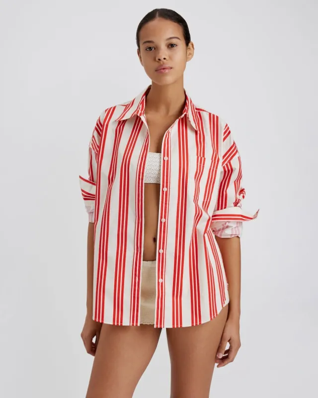 Dylan Button Down Shirt Lipstick Red Stripe made by SOLID & STRIPED
