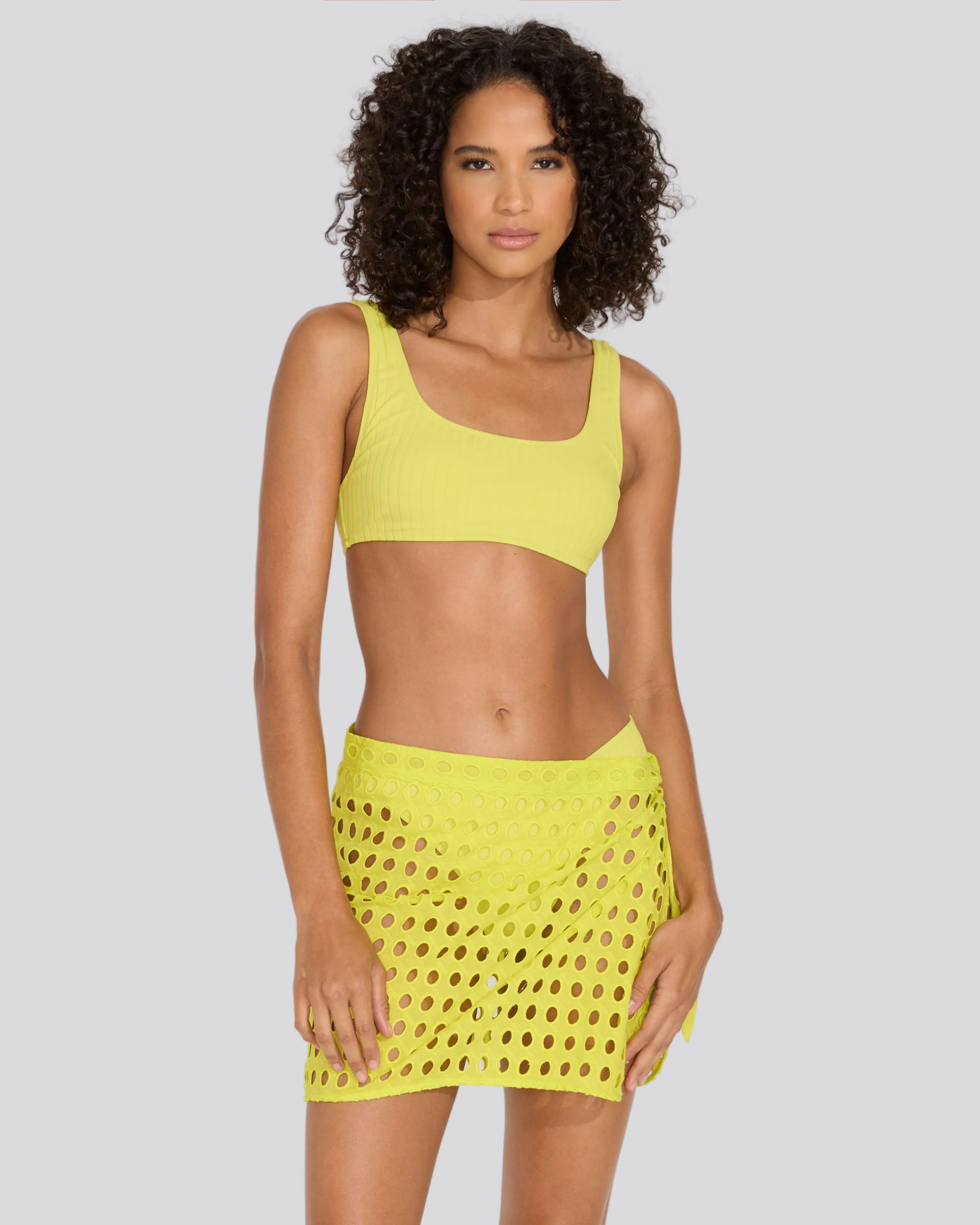Eyelet Mini Wrap Pareo Chartreuse sold by SOLID & STRIPED