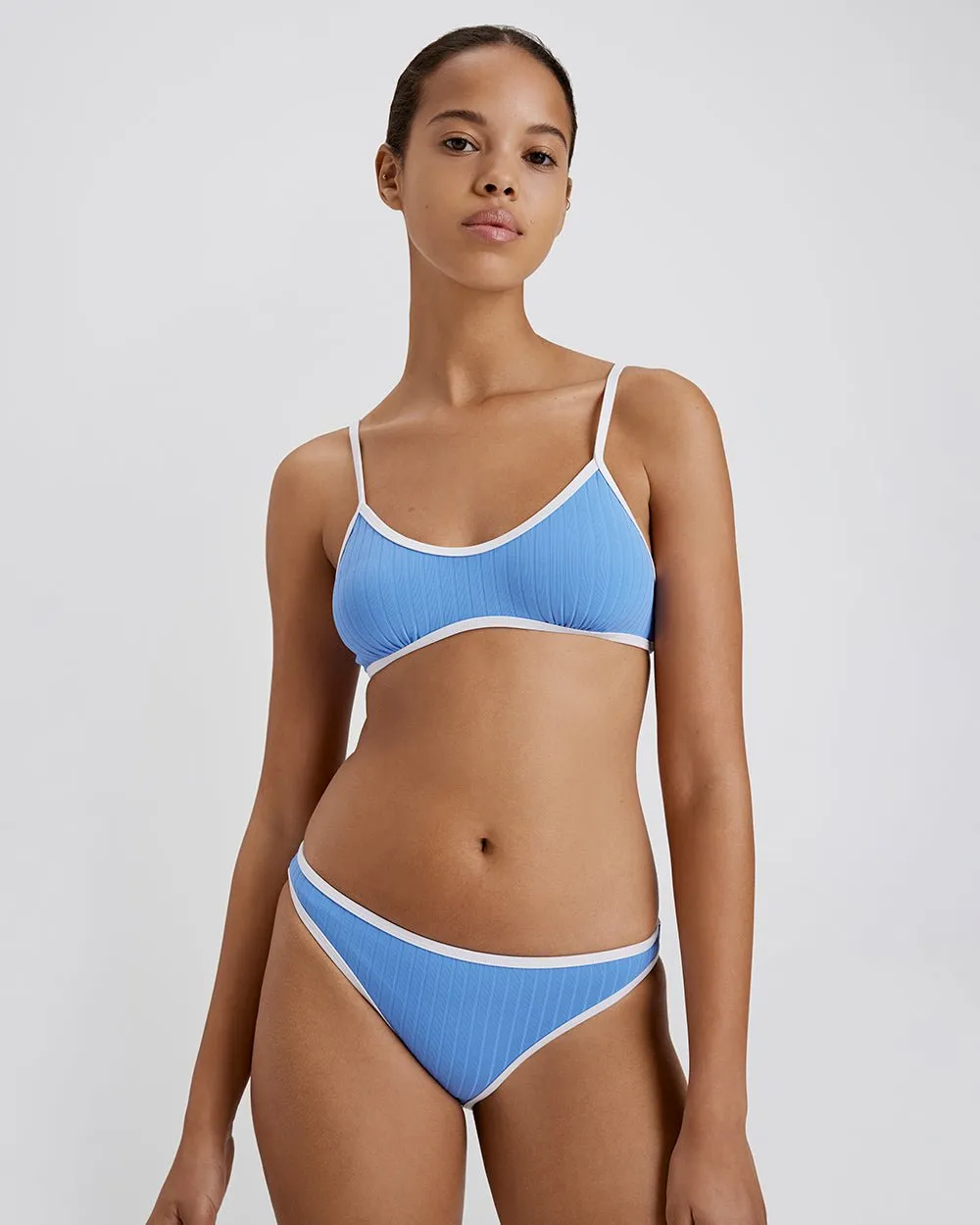 Rachel Ribbed Bikini Top Marina Blue / Optic White sold by SOLID & STRIPED product image thumbnail 4