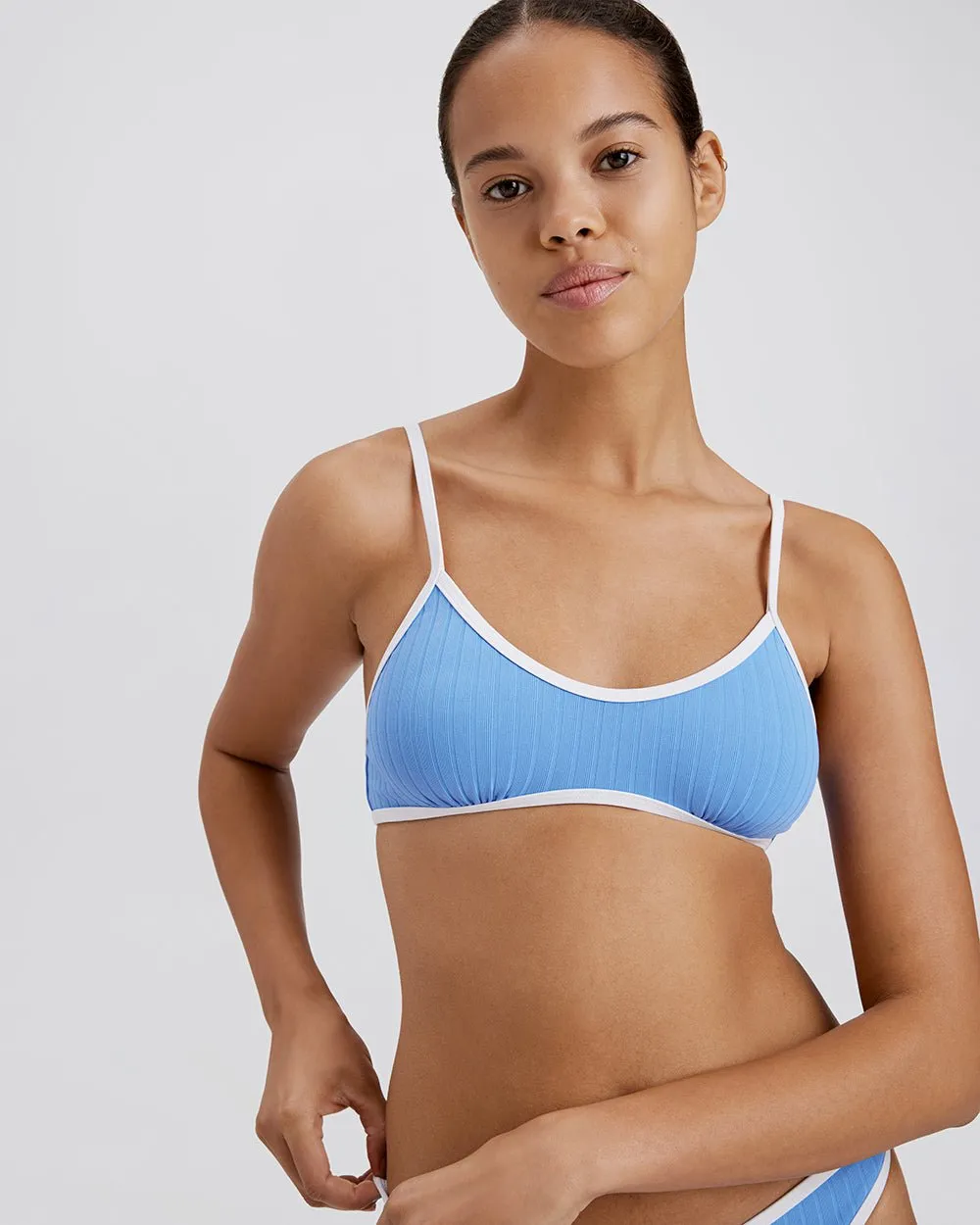 Rachel Ribbed Bikini Top Marina Blue / Optic White sold by SOLID & STRIPED product image thumbnail 2