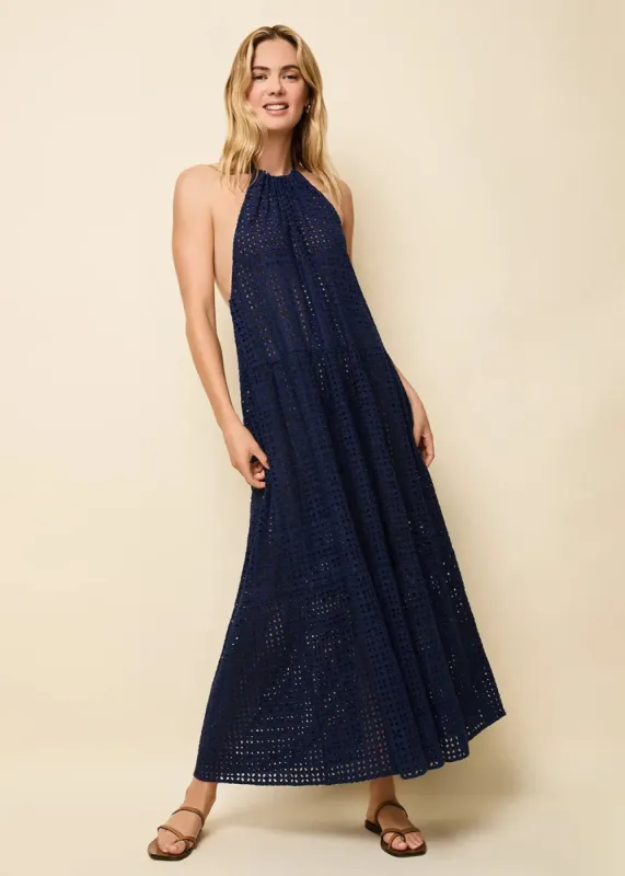 Kai Dress Leaf Eyelet French Navy sold by SOLID & STRIPED