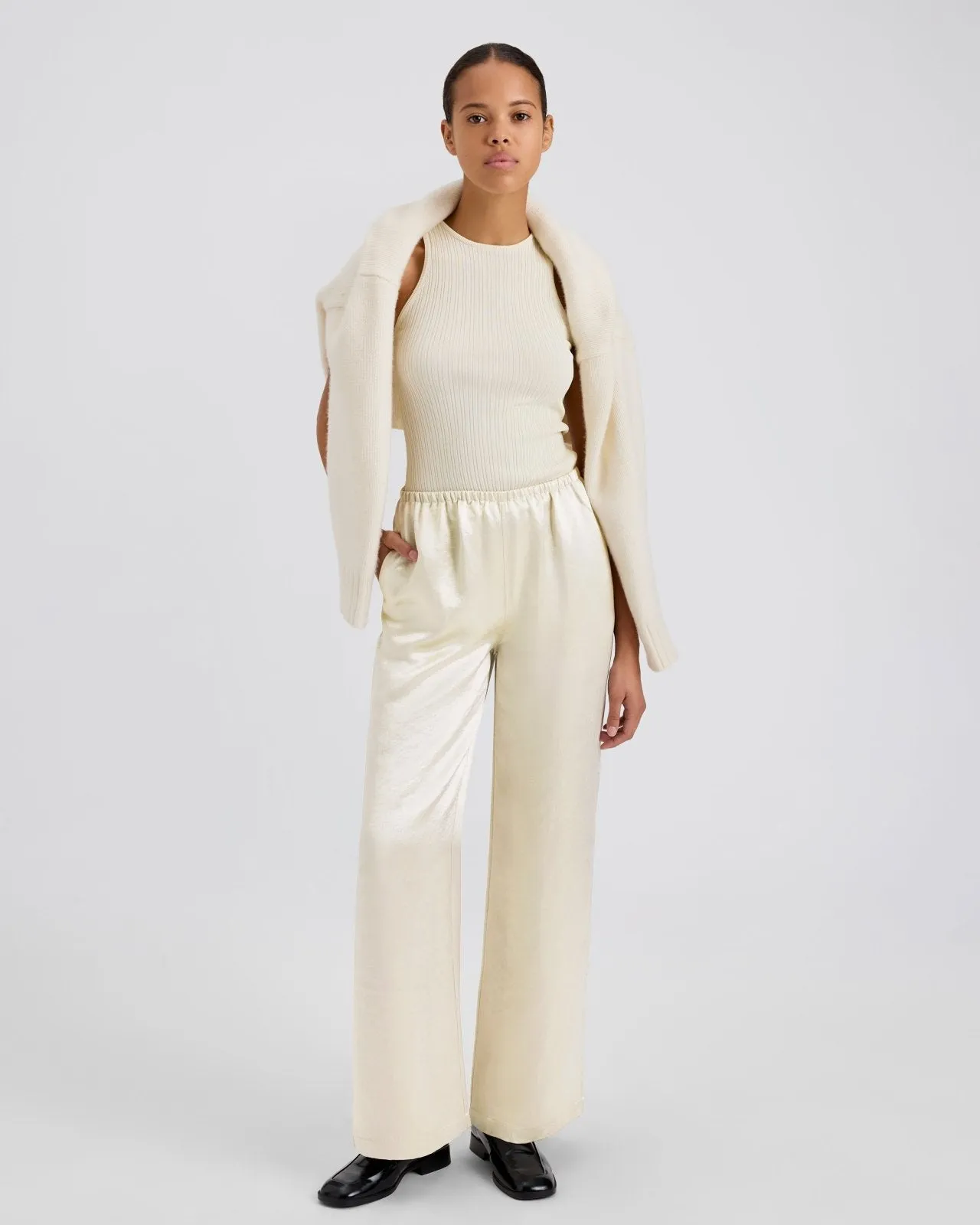 Monaco Satin Pant Ecru sold by SOLID & STRIPED