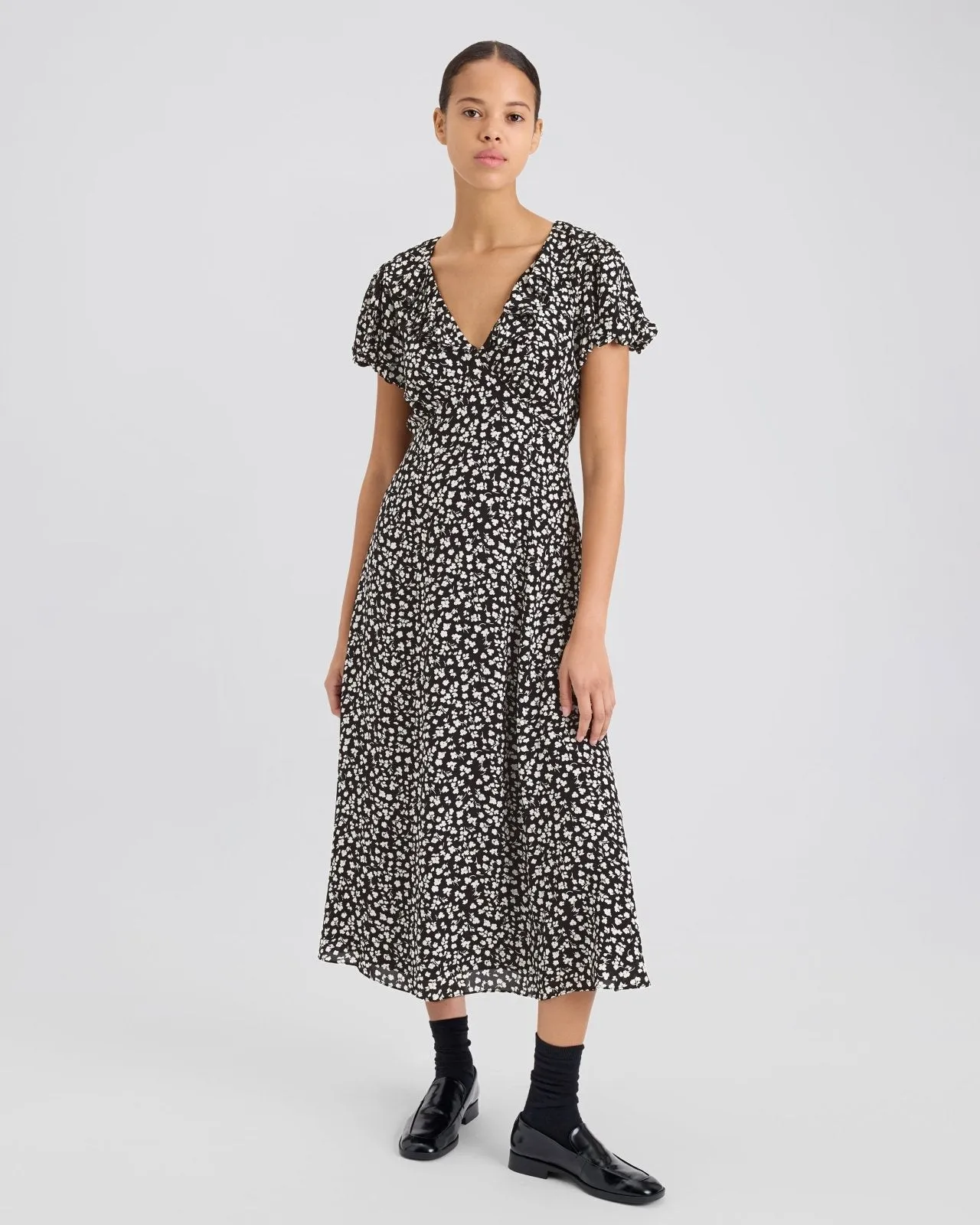 Calais Dress Ditsy Floral Noir sold by SOLID & STRIPED