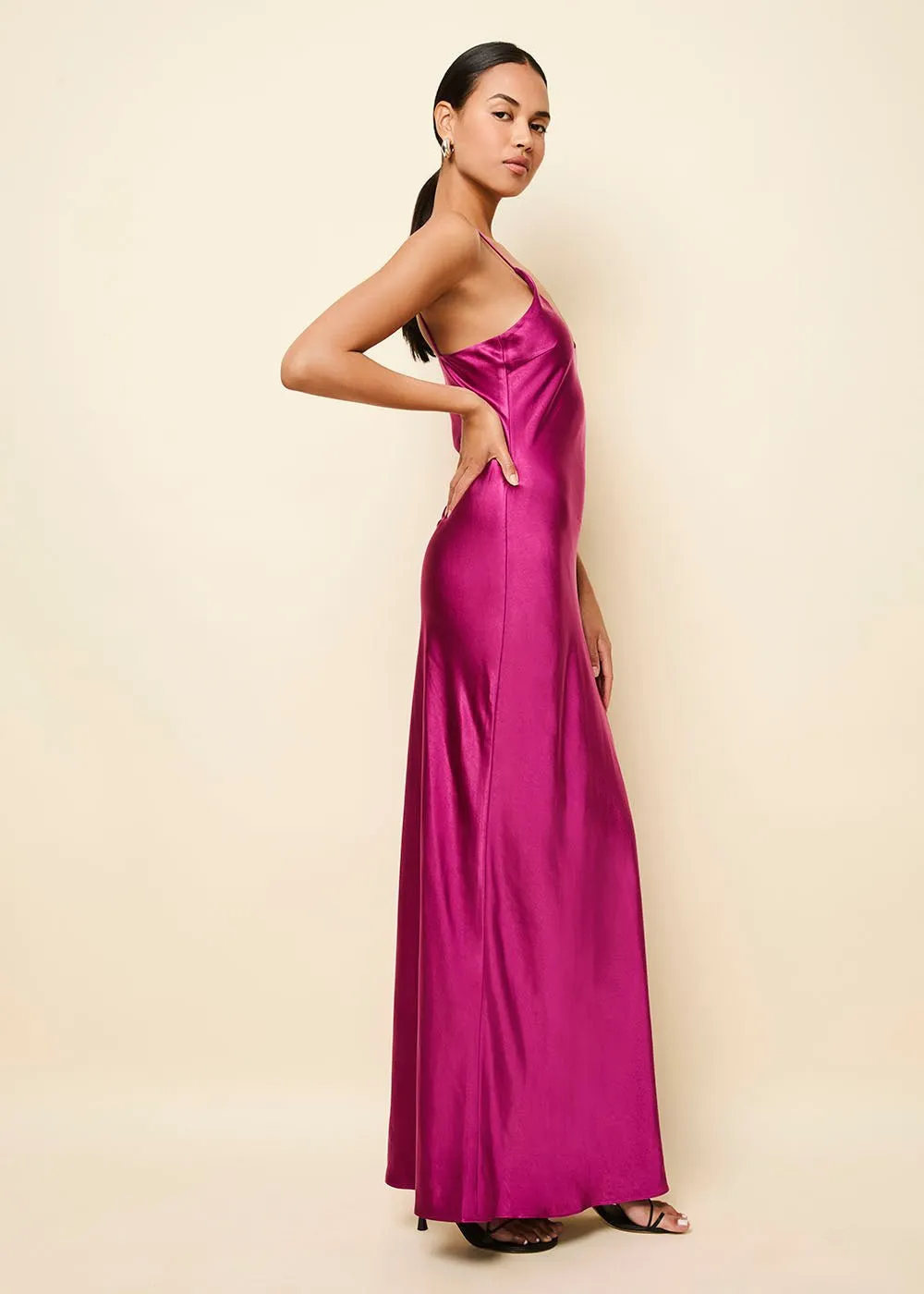 Selena Satin Dress Magenta sold by SOLID & STRIPED product image thumbnail 3