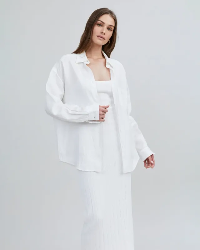 Jancy Linen Button Down Shirt Optic White sold by SOLID & STRIPED