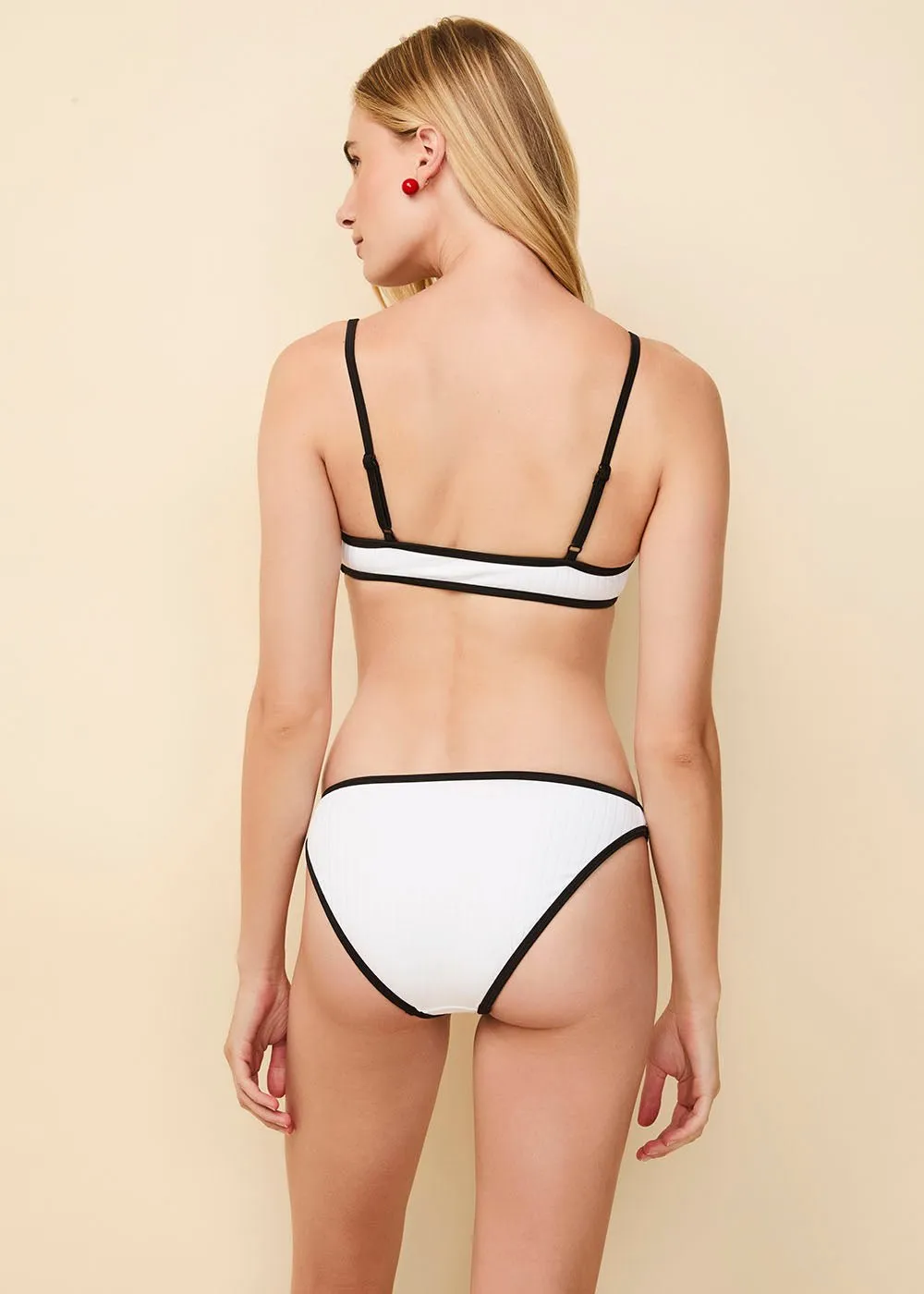 Rachel Ribbed Bikini Bottom Optic White / Noir sold by SOLID & STRIPED