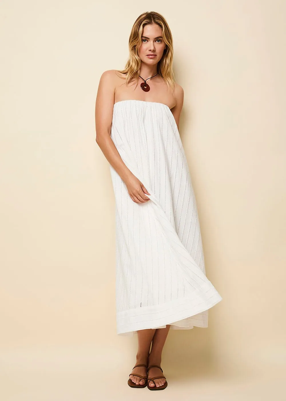 Evelyn Striped Eyelet Dress Optic White sold by SOLID & STRIPED