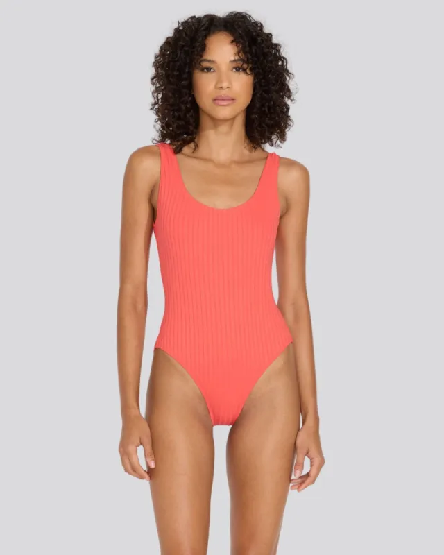 Anne-Marie Ribbed One Piece Hot Coral sold by SOLID & STRIPED