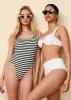Anne-Marie Ribbed One Piece Noir Optic White Stripe sold by SOLID & STRIPED