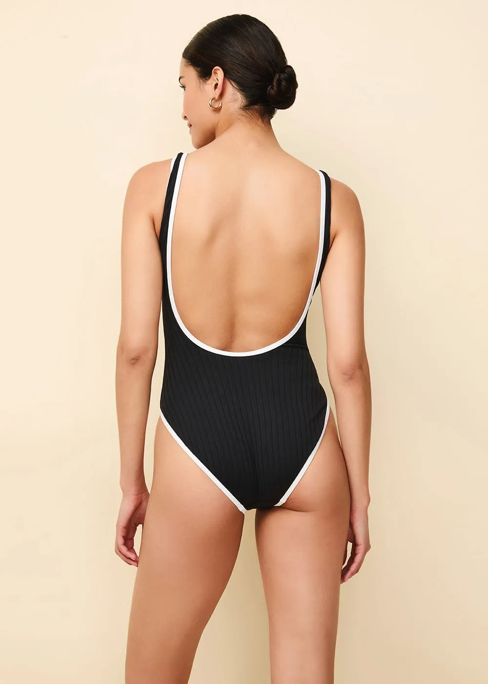 Anne-Marie Ribbed One Piece Noir / Optic White sold by SOLID & STRIPED product image thumbnail 4
