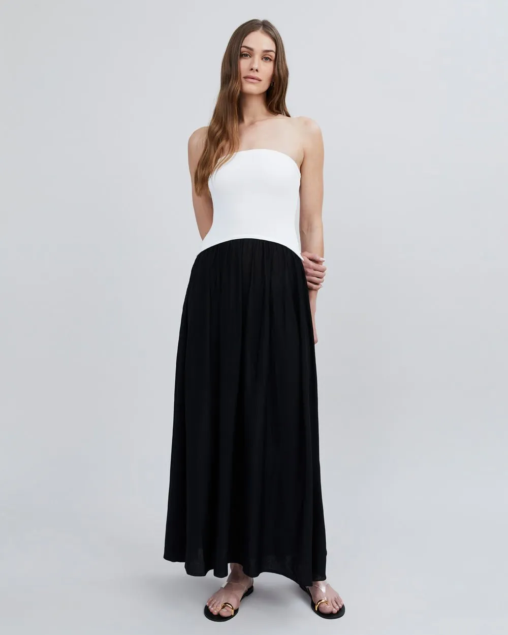 Strapless Soglio Dress Noir / Optic White sold by SOLID & STRIPED