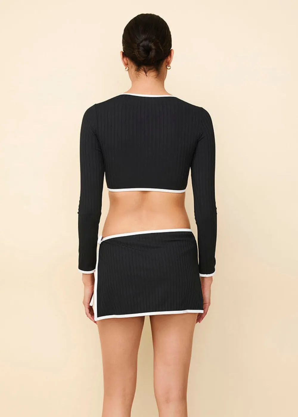 Nola Ribbed Swim Skirt Noir / Optic White sold by SOLID & STRIPED product image thumbnail 4
