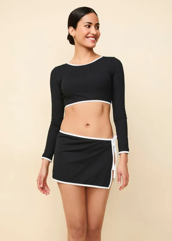 Nola Ribbed Swim Skirt Noir / Optic White sold by SOLID & STRIPED