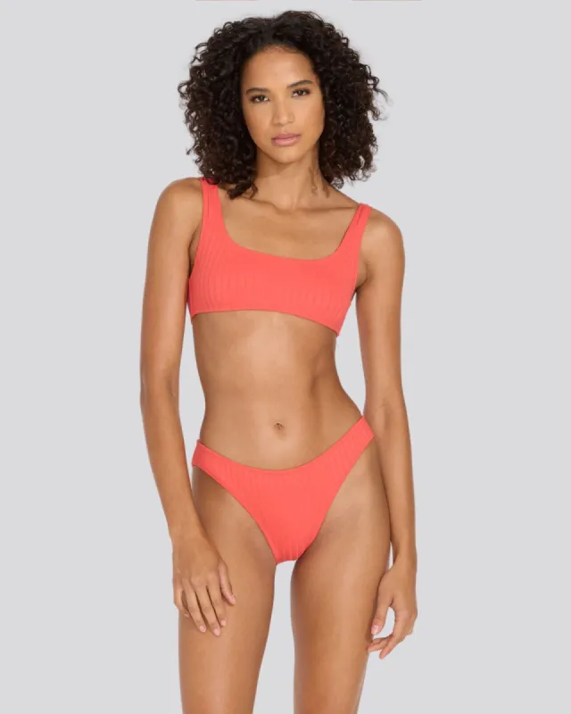 Elle Ribbed Bikini Top Hot Coral sold by SOLID & STRIPED