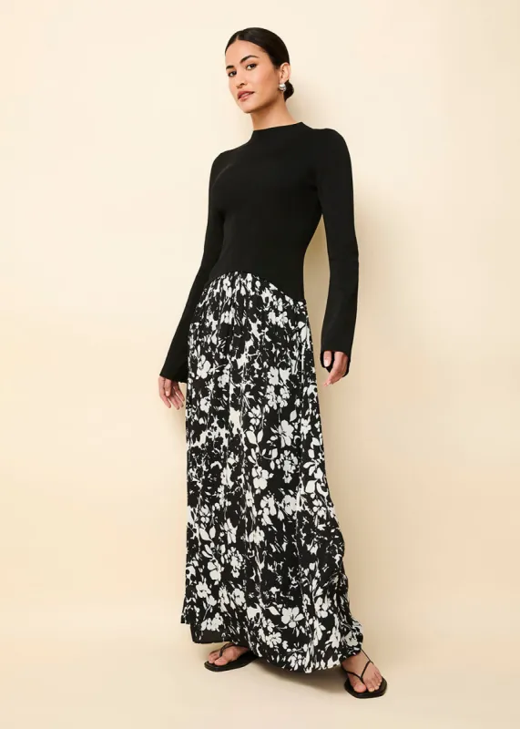 Soglio Dress Black & White Floral sold by SOLID & STRIPED