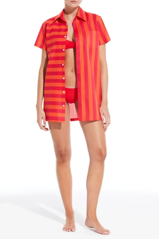 Cabana Dress Berry and Coral Orange Oxford Stripe made by SOLID & STRIPED