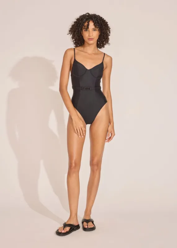 Spencer Belted One Piece Noir sold by SOLID & STRIPED