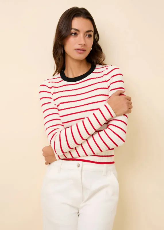 Dora Ribbed Knit Top Apple Red Stripe made by SOLID & STRIPED