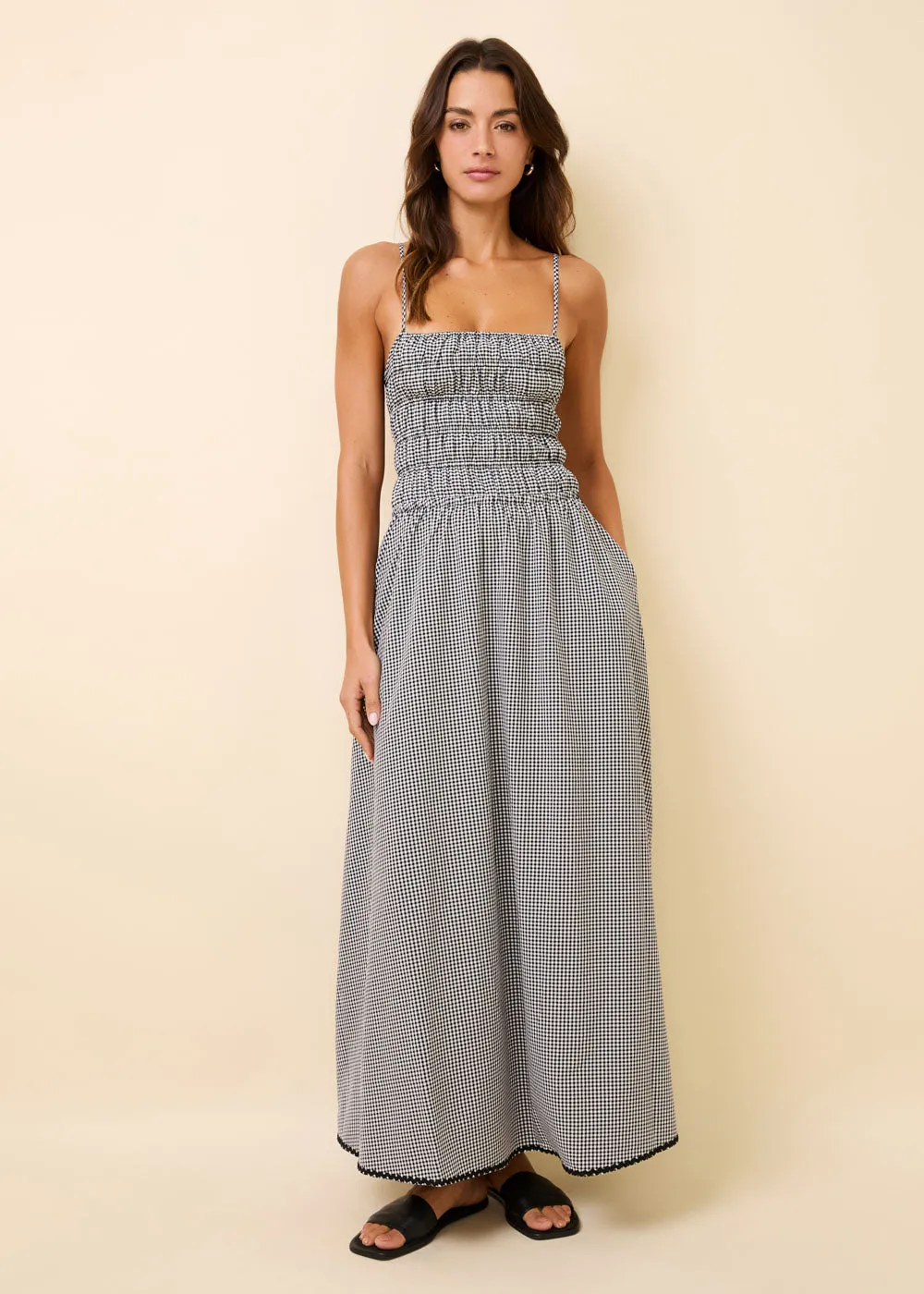 Delta Midi Dress Seersucker Noir Gingham sold by SOLID & STRIPED