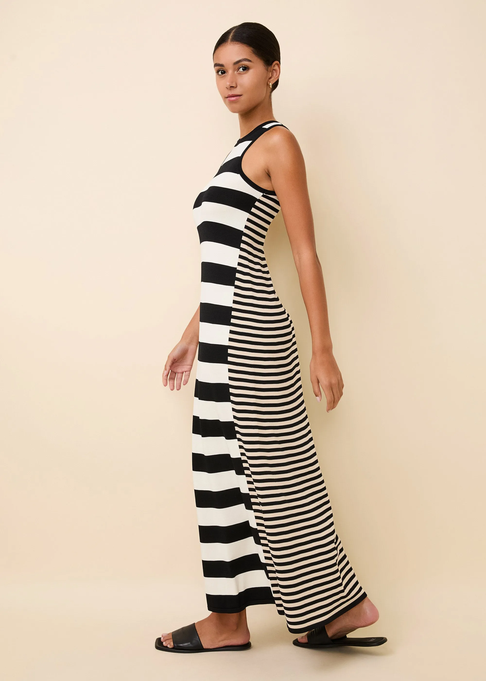 Oria Dress Noir Brule Khaki Stripe sold by SOLID & STRIPED product image thumbnail 3