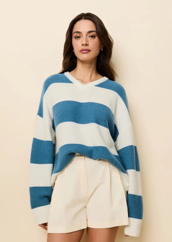 Reva Cashmere Sweater French Blue / Brule Stripe sold by SOLID & STRIPED