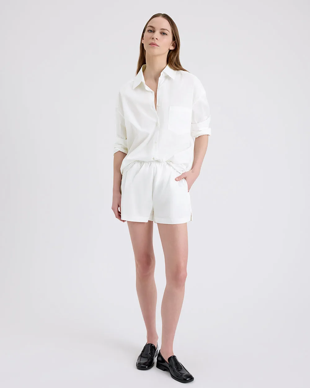 The Loretto Short Optic White sold by SOLID & STRIPED