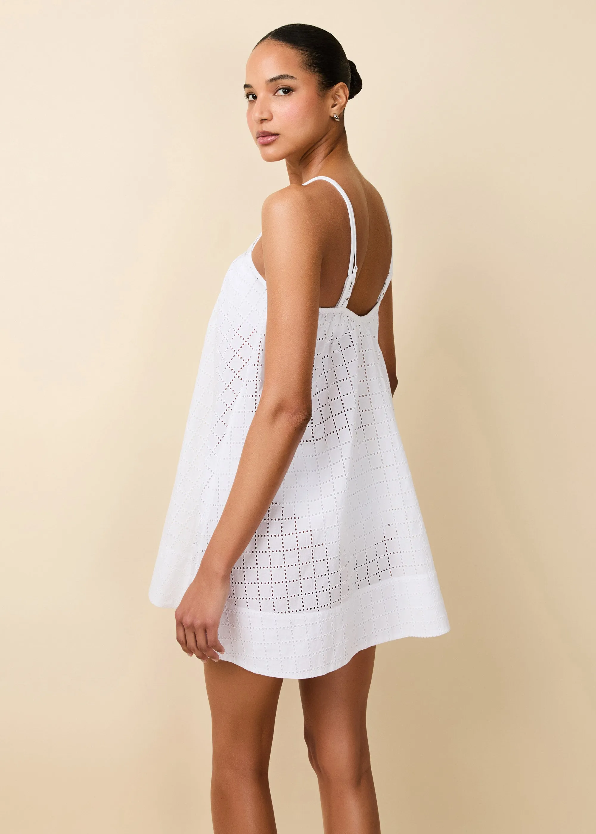 Lindsay Dress Poplin Grid Eyelet Optic White sold by SOLID & STRIPED product image thumbnail 2
