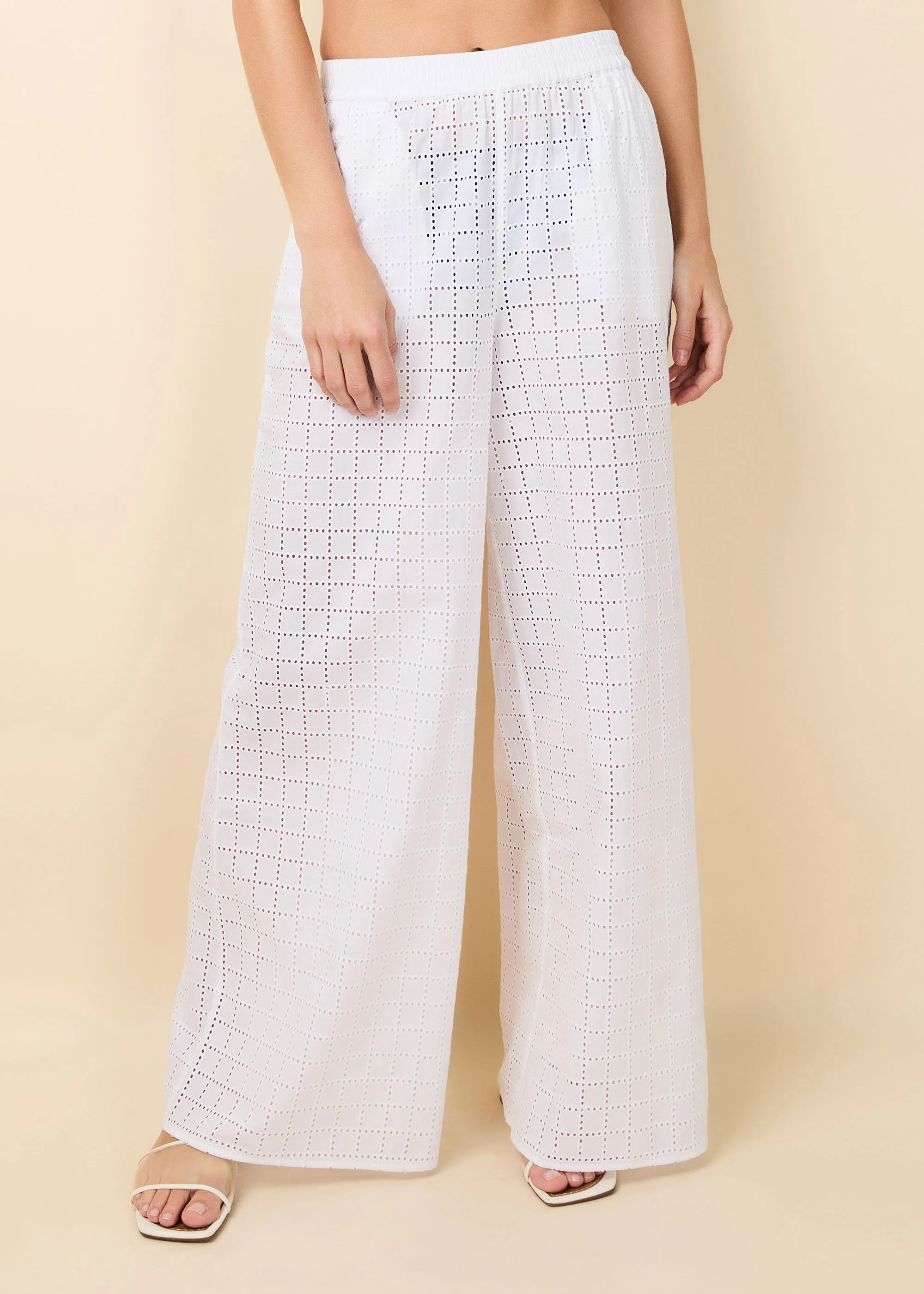 Delaney Pant Grid Eyelet Optic White sold by SOLID & STRIPED