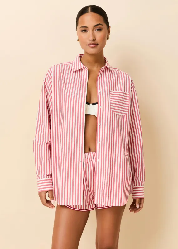 Avril Button Down Washed Red / Optic White Stripe sold by SOLID & STRIPED