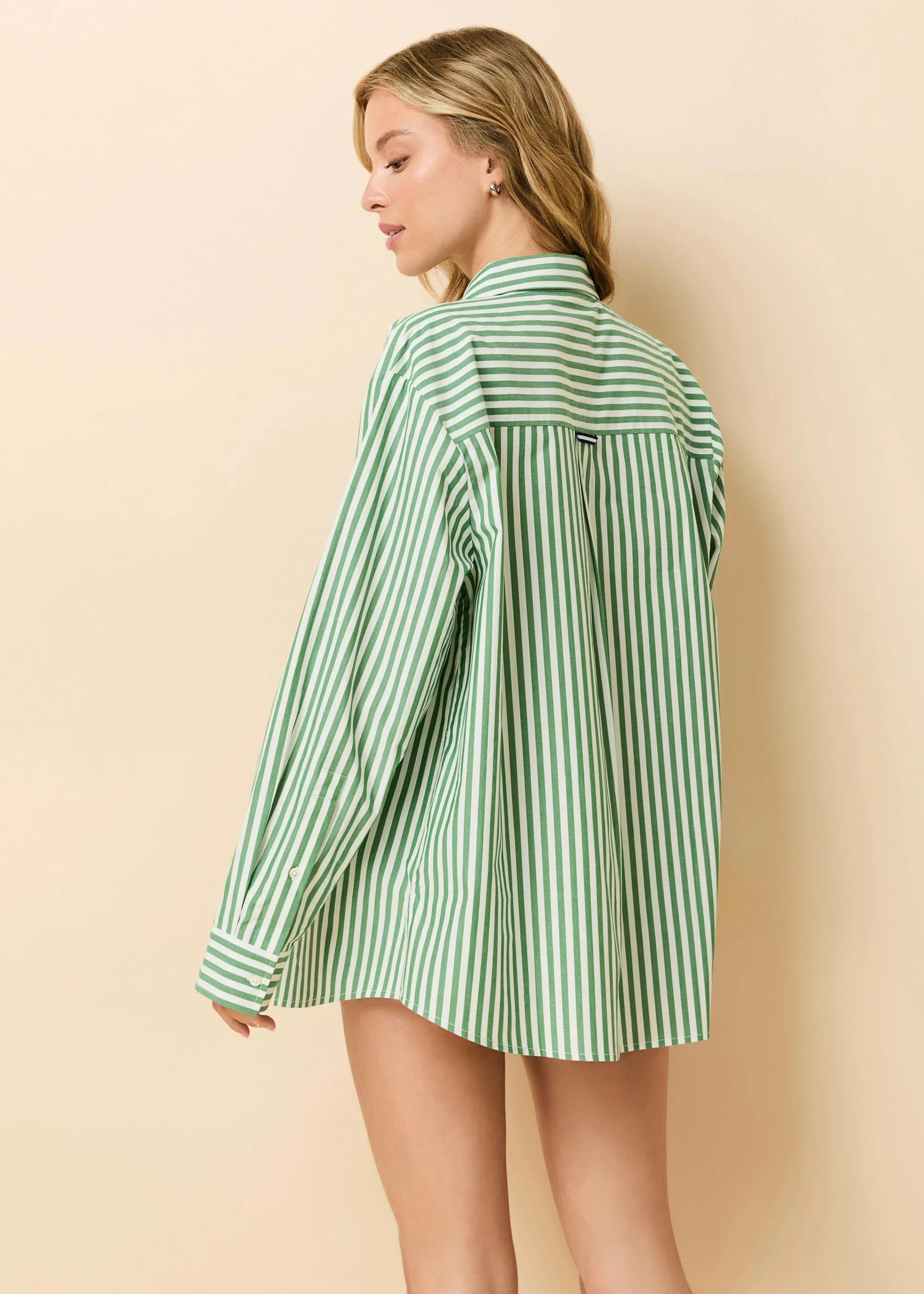 Avril Button Down Washed Green / Optic White Stripe sold by SOLID & STRIPED product image thumbnail 2