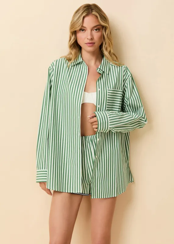 Avril Button Down Washed Green / Optic White Stripe sold by SOLID & STRIPED