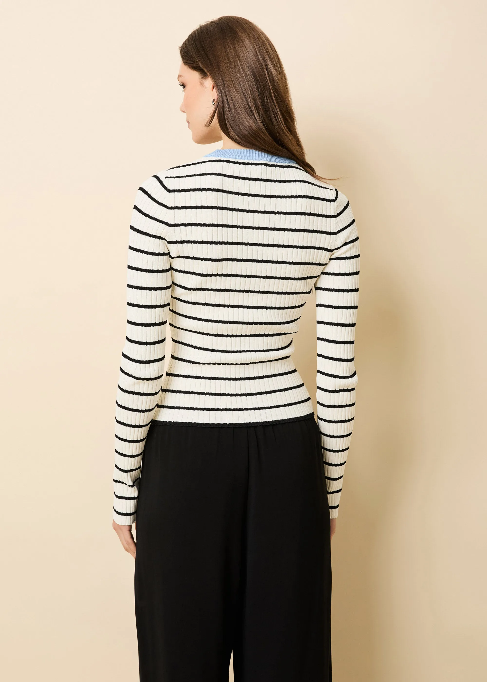 Dora Ribbed Knit Top Brule / Noir Stripe / Open Water sold by SOLID & STRIPED product image thumbnail 3