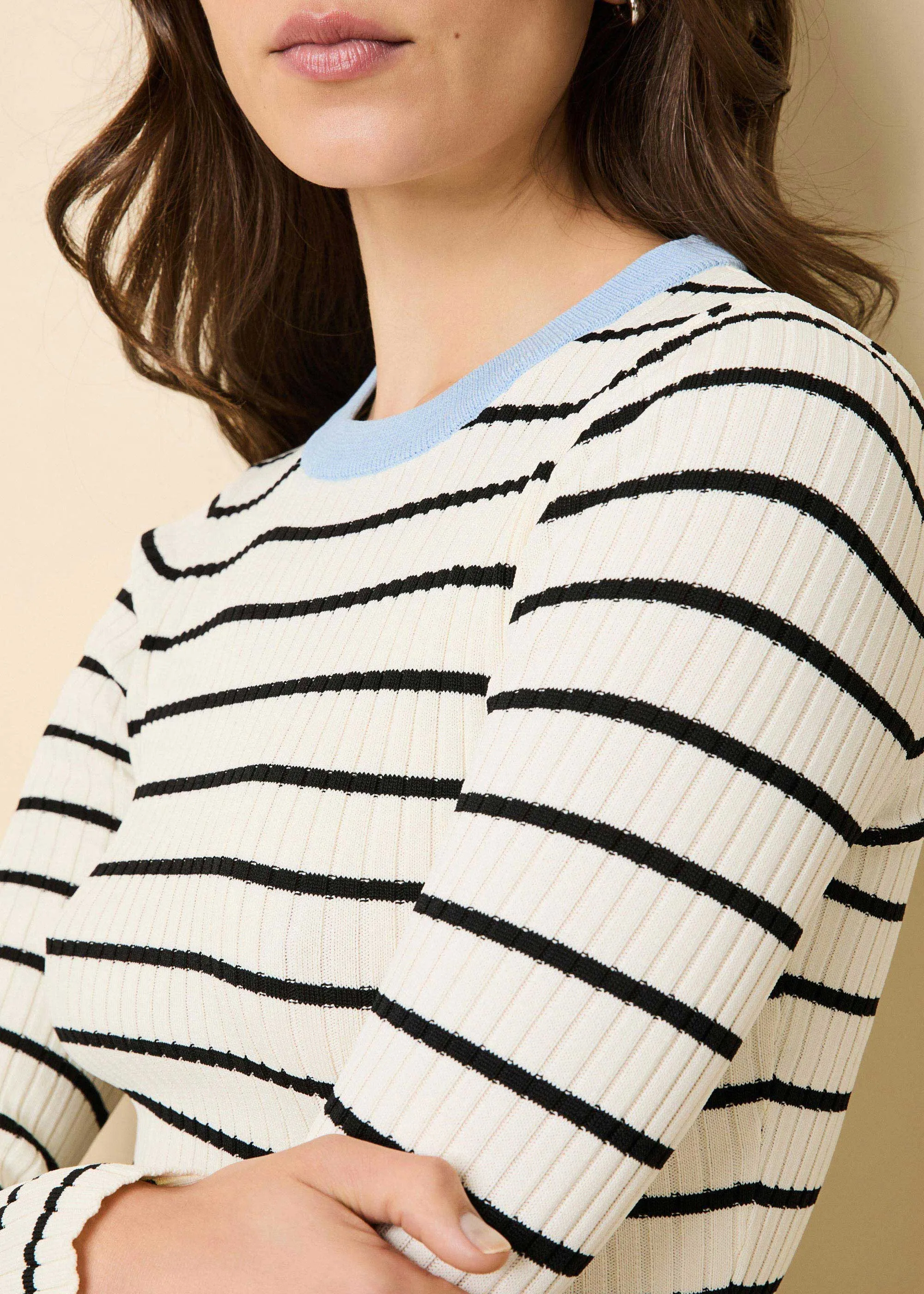 Dora Ribbed Knit Top Brule / Noir Stripe / Open Water sold by SOLID & STRIPED product image thumbnail 2