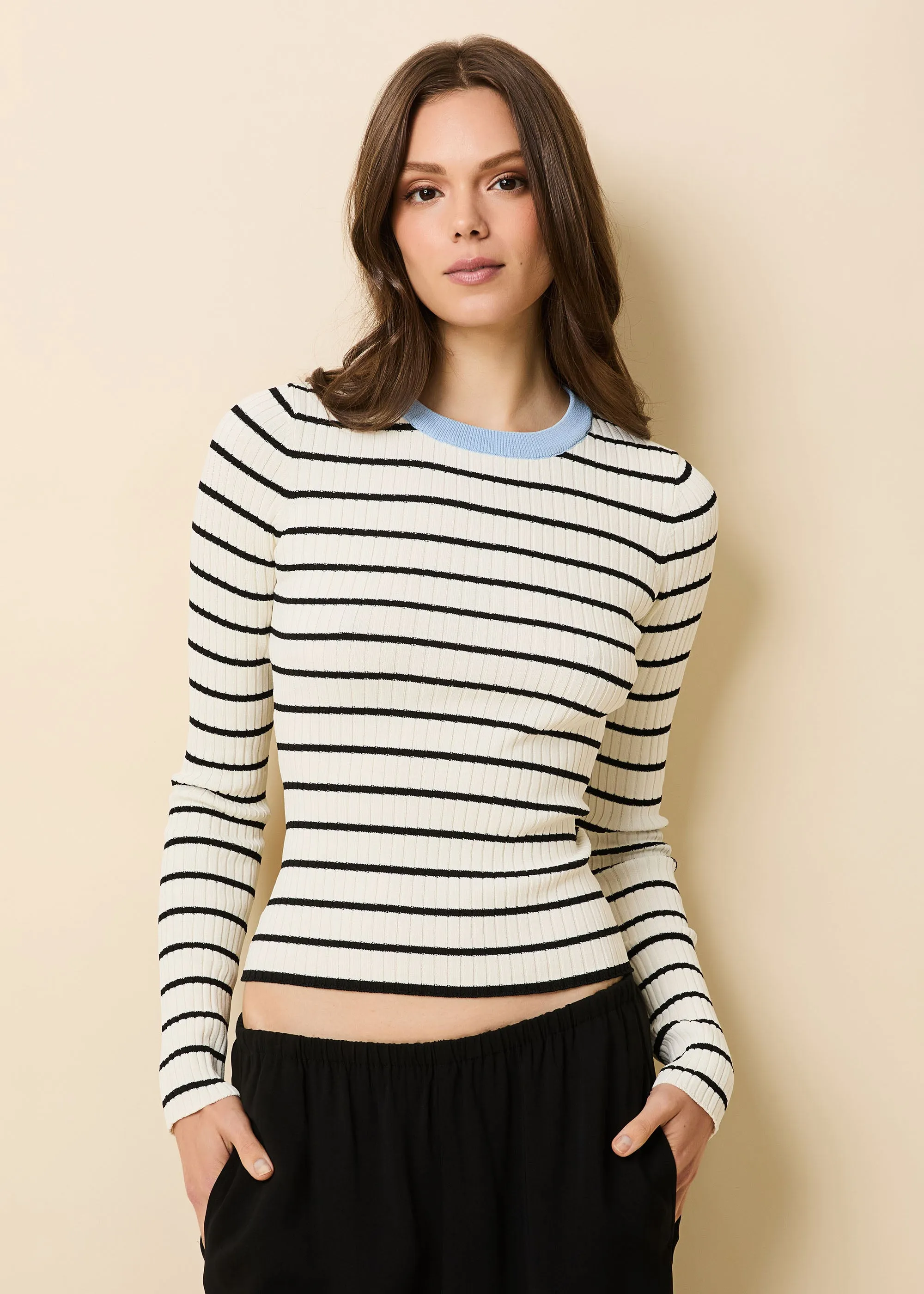 Dora Ribbed Knit Top Brule / Noir Stripe / Open Water sold by SOLID & STRIPED