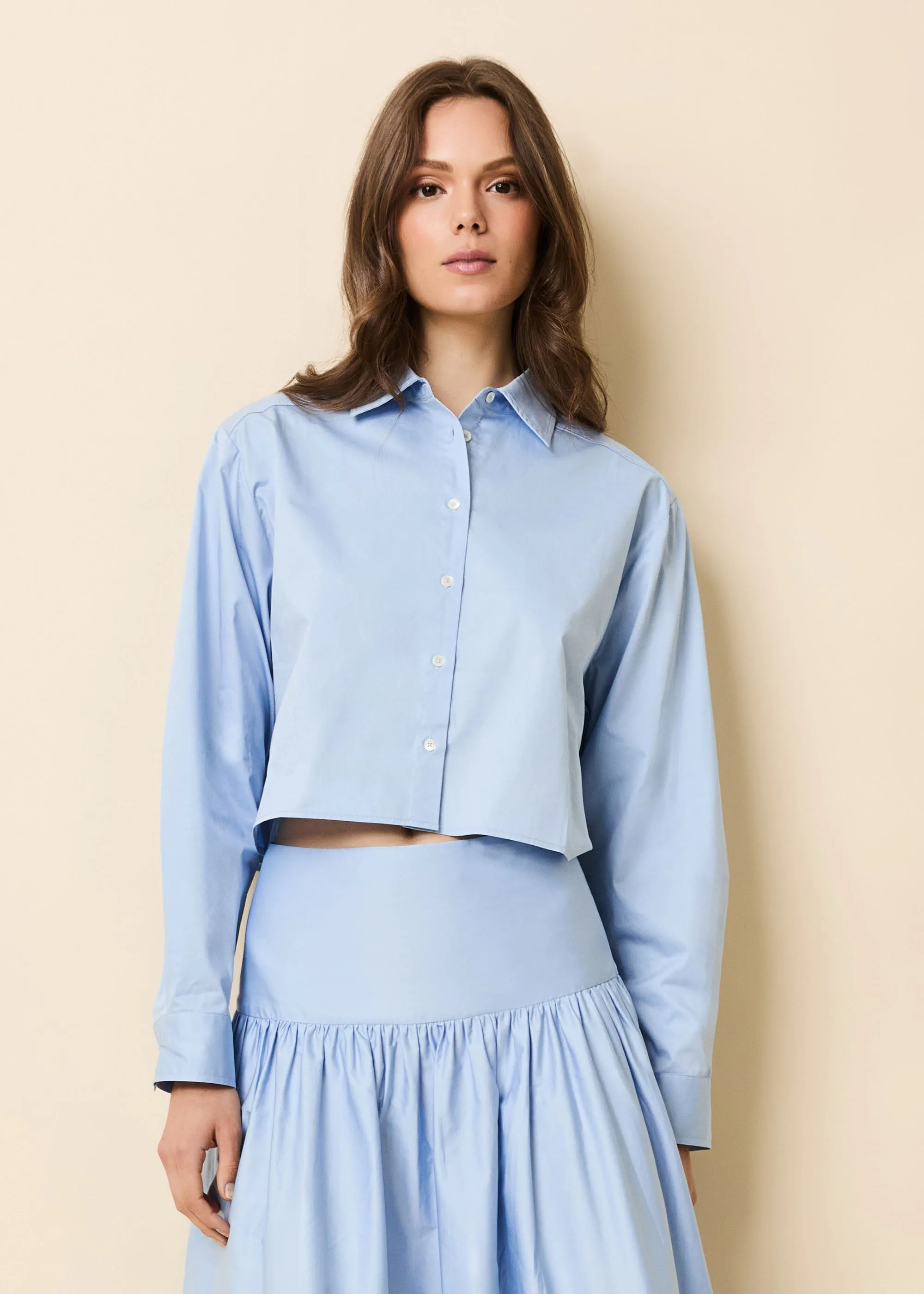 Cropped Avril Top Poplin Open Water sold by SOLID & STRIPED
