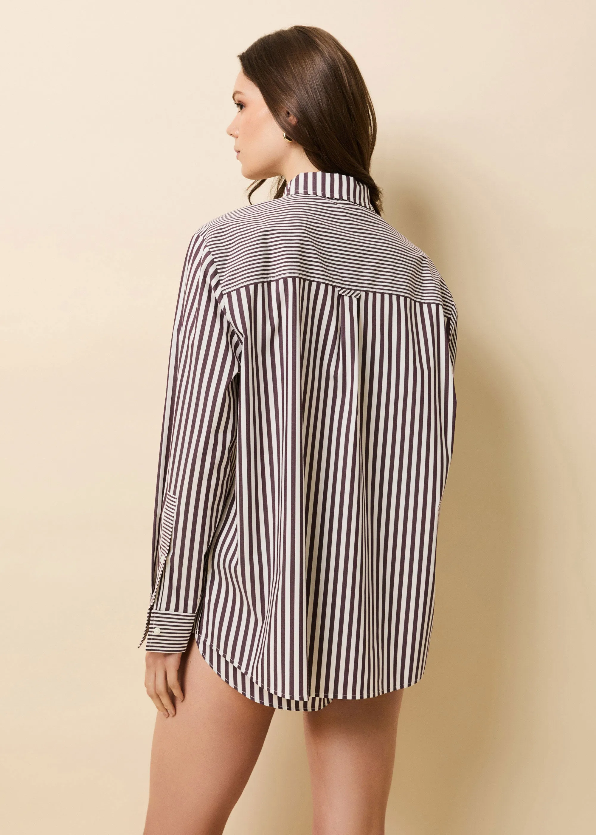 Avril Button Down Shirt Raisin Brown / Brule Stripe sold by SOLID & STRIPED product image thumbnail 3