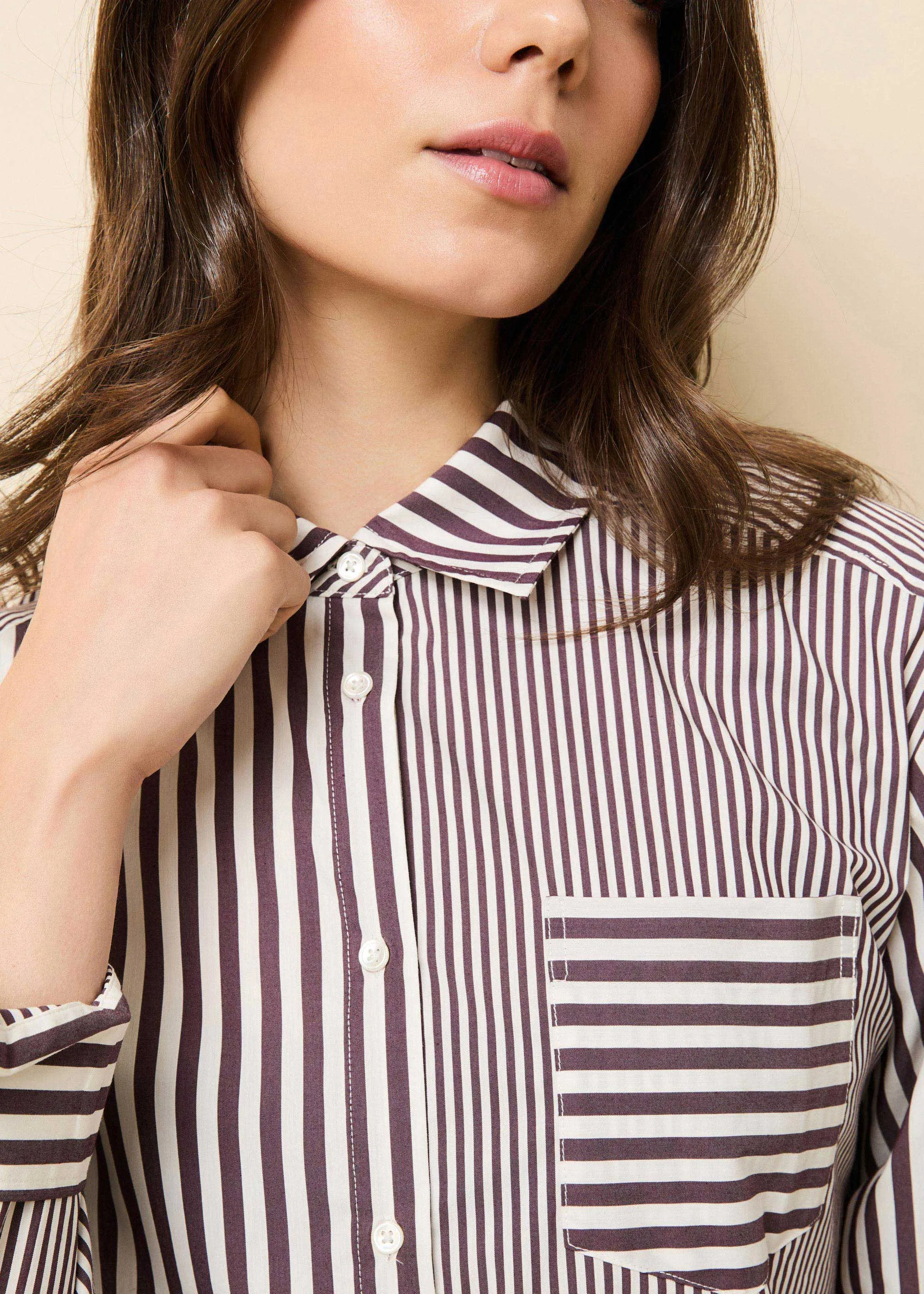 Avril Button Down Shirt Raisin Brown / Brule Stripe sold by SOLID & STRIPED product image thumbnail 2