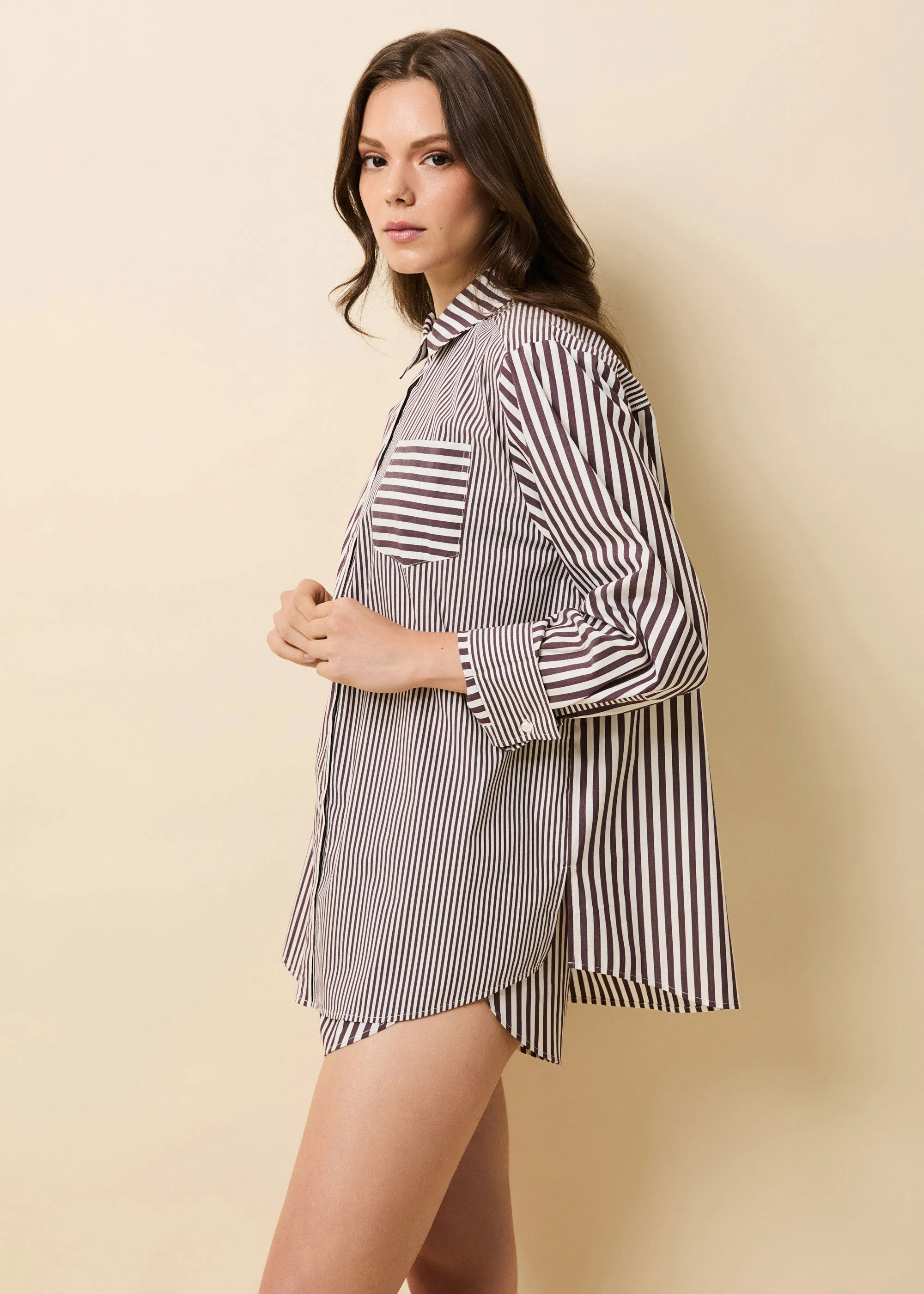 Avril Button Down Shirt Raisin Brown / Brule Stripe sold by SOLID & STRIPED product image thumbnail 4