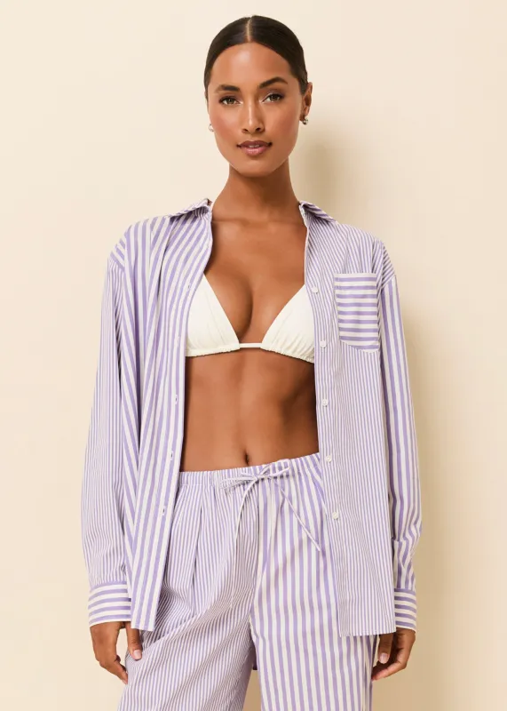 Avril Button Down Ultra Violet Stripe sold by SOLID & STRIPED